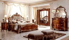 Classic European Style Glossy Carving Wardrobe with luxury bed