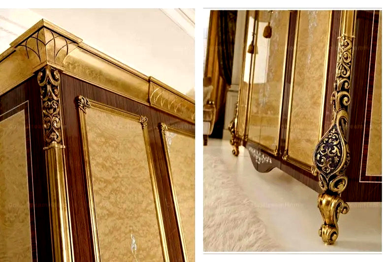 Top and Bottom views of Royal Glossy Hand Carving Wardrobe