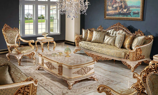 Floral white color sofa set