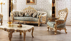 royal style 3 seater sofa, arm chair and table