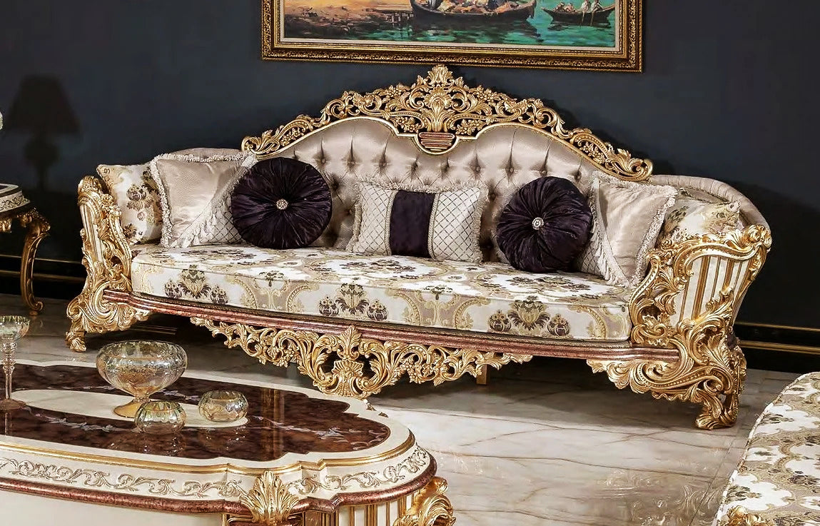  cornsilk color wooden 3 seater sofa