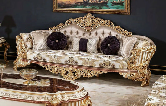  cornsilk color wooden 3 seater sofa